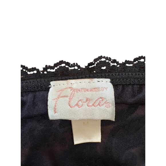 Vtg 90s Intimates By Flora Black Burnout Velvet Babydoll Nightie Lace Keyhole M - Picture 5 of 6